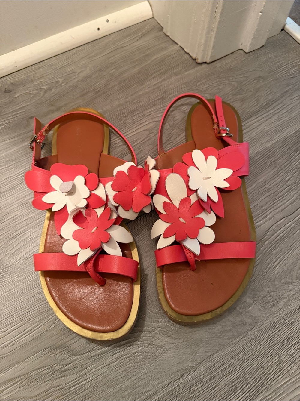 Women's Pink Floral Leather Sandals